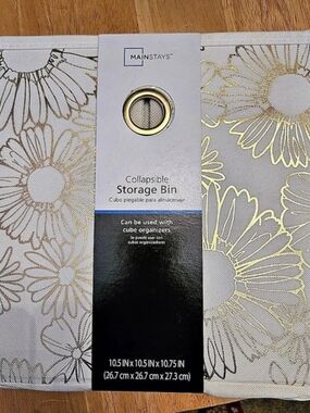 Mainstays Collapsible Storage Bin Floral Gray & Yellow NWT